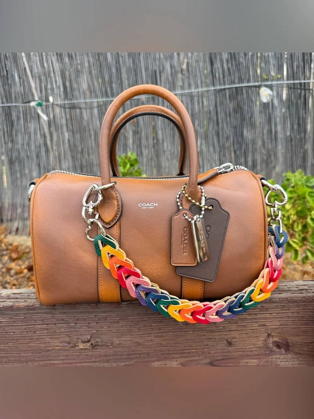 Novelty Strap| Bag Strap| Pebbled Faux Leather Muted Rainbow Chain| Heart Shaped